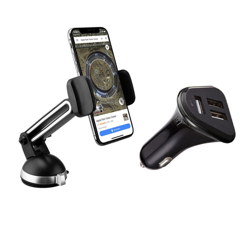 Adjustable Clamp Car Mount with 3 Port Car Charger