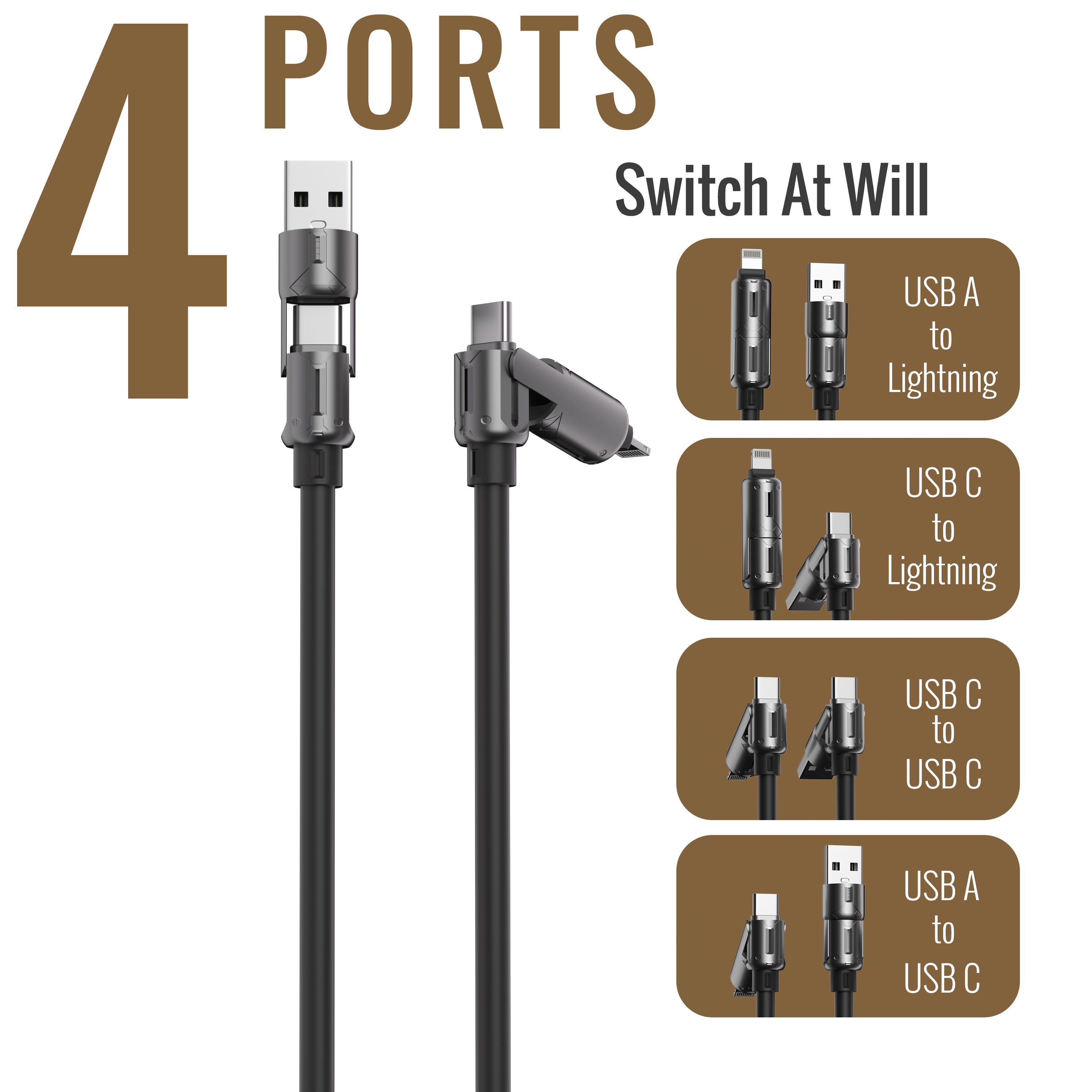 6-feet USB-A/USB-C to USB-C & Iphone - Black