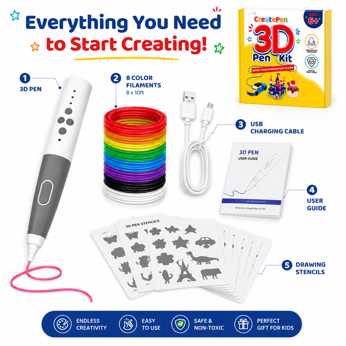 3D Printing Pen Kit for Kids – Wireless STEM Art & Craft Set