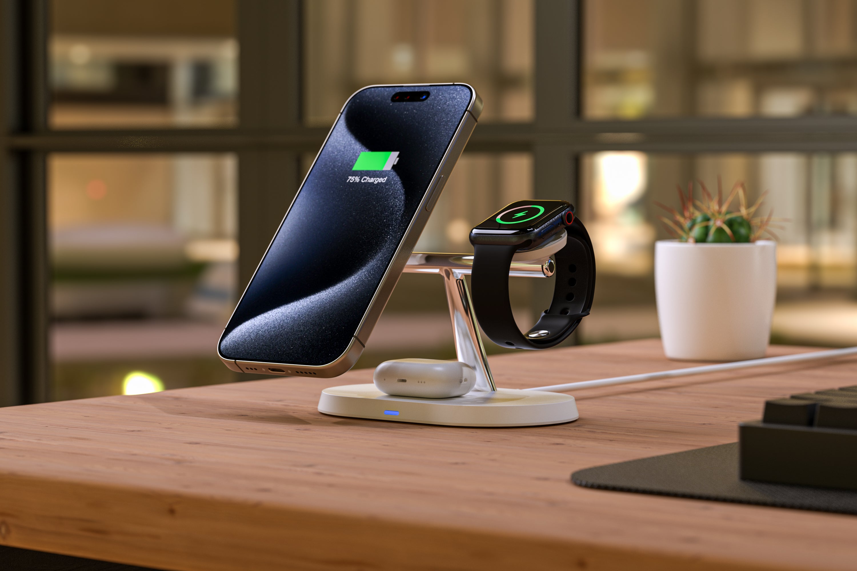 Magnetic Charging Station for iPhone, AirPods, and Apple Watch - White