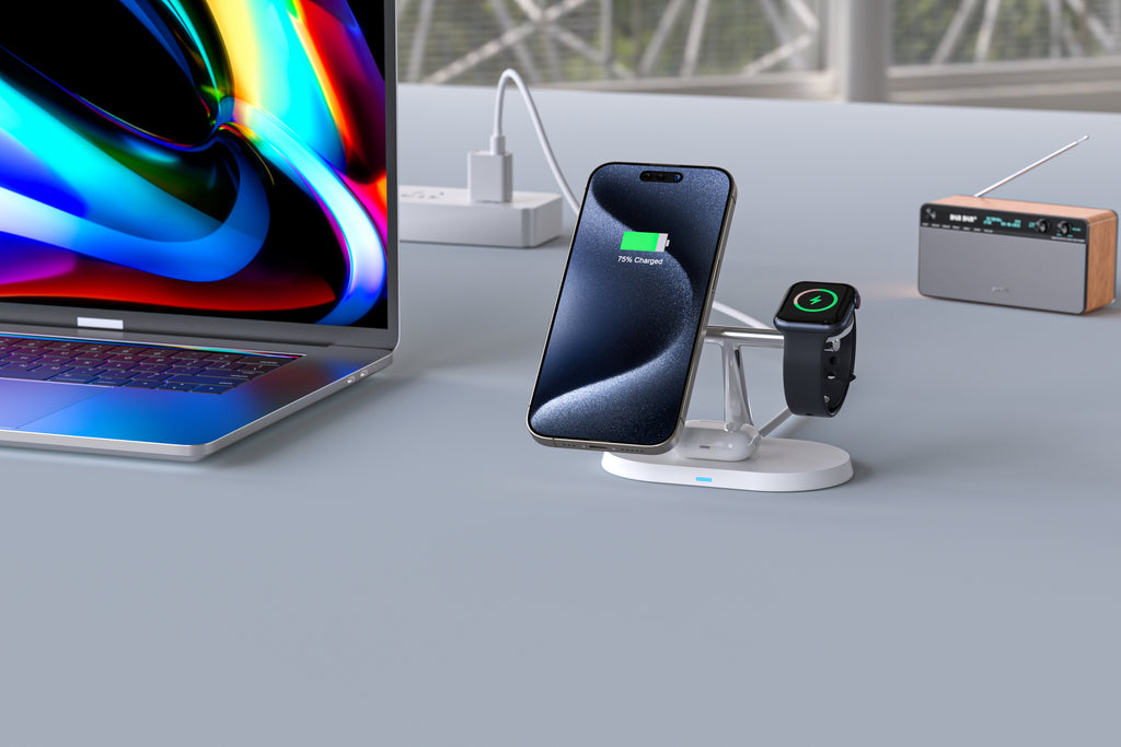 Magnetic Charging Station for iPhone, AirPods, and Apple Watch - White