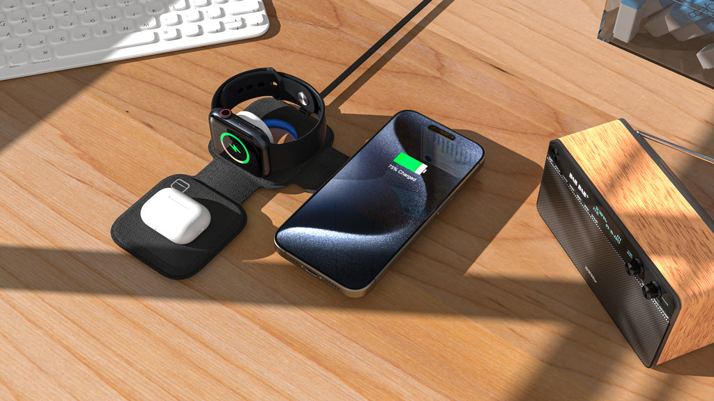 3in1 Folding Travel Wireless Charger- Black