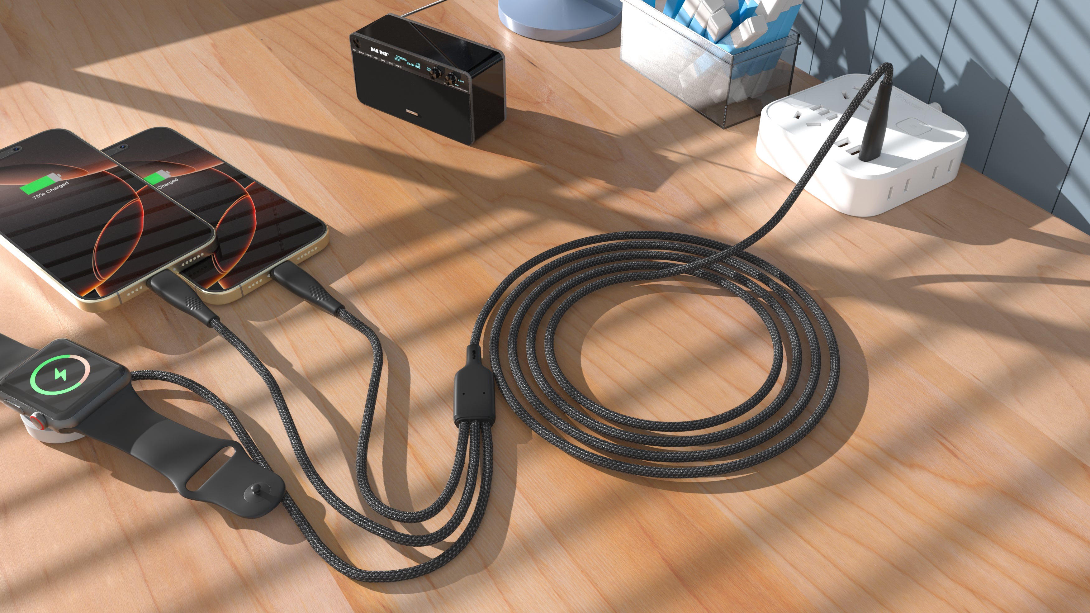 3-in-1 USB-C to USB-C, Iphone & Watch Charging Cable – 6ft (Nylon Braided)