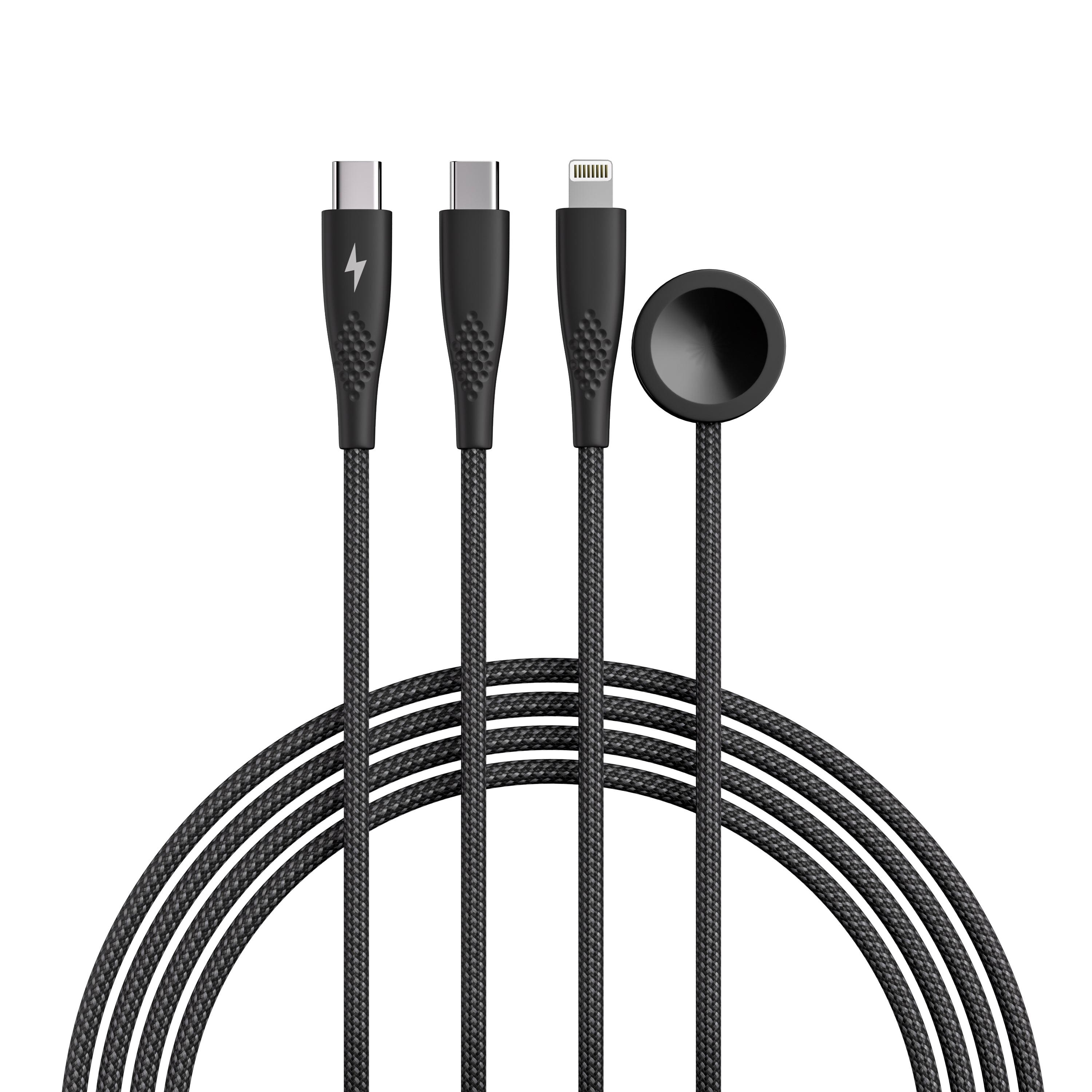 3-in-1 USB-C to USB-C, Iphone & Watch Charging Cable – 6ft (Nylon Braided)