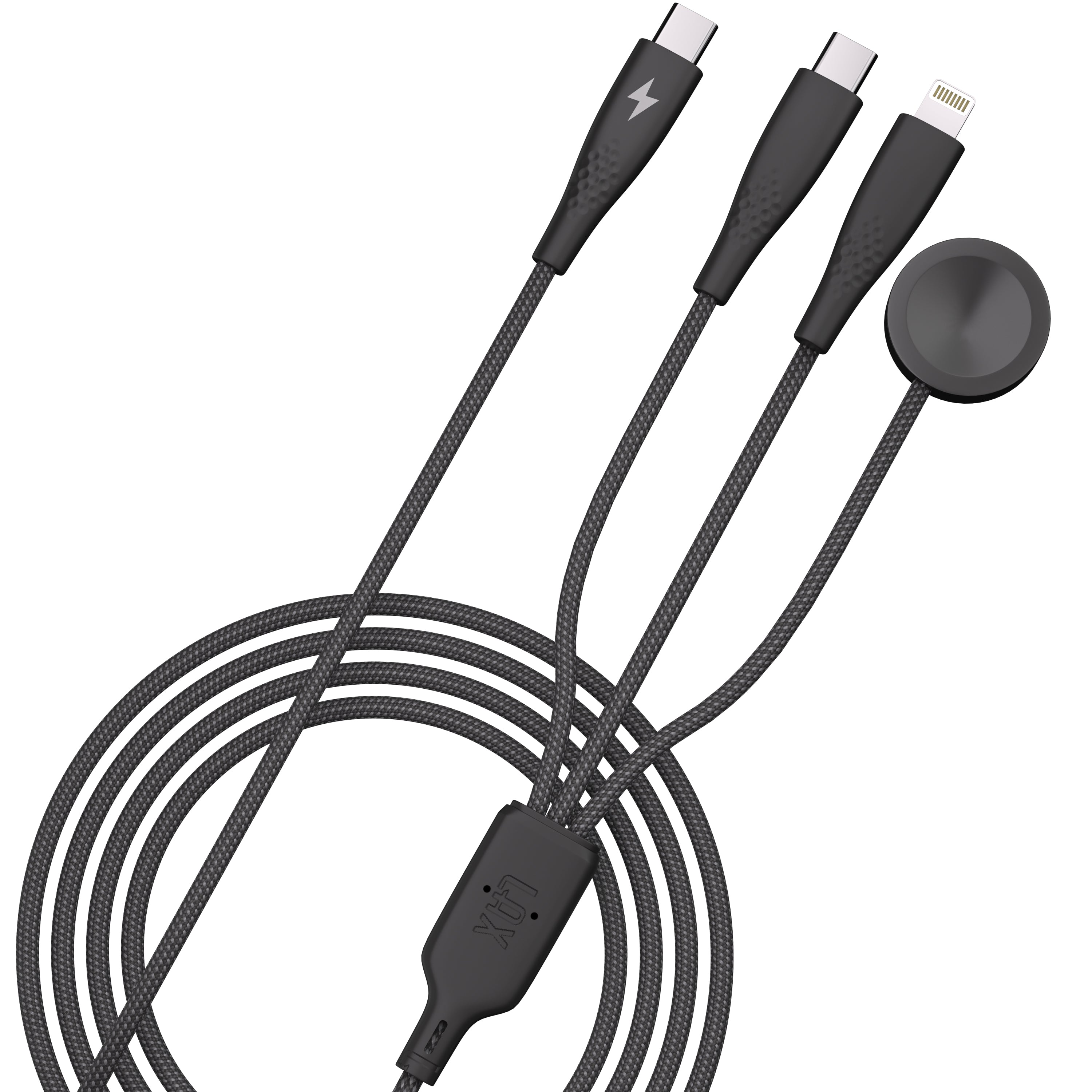 3-in-1 USB-C to USB-C, Iphone & Watch Charging Cable – 6ft (Nylon Braided)