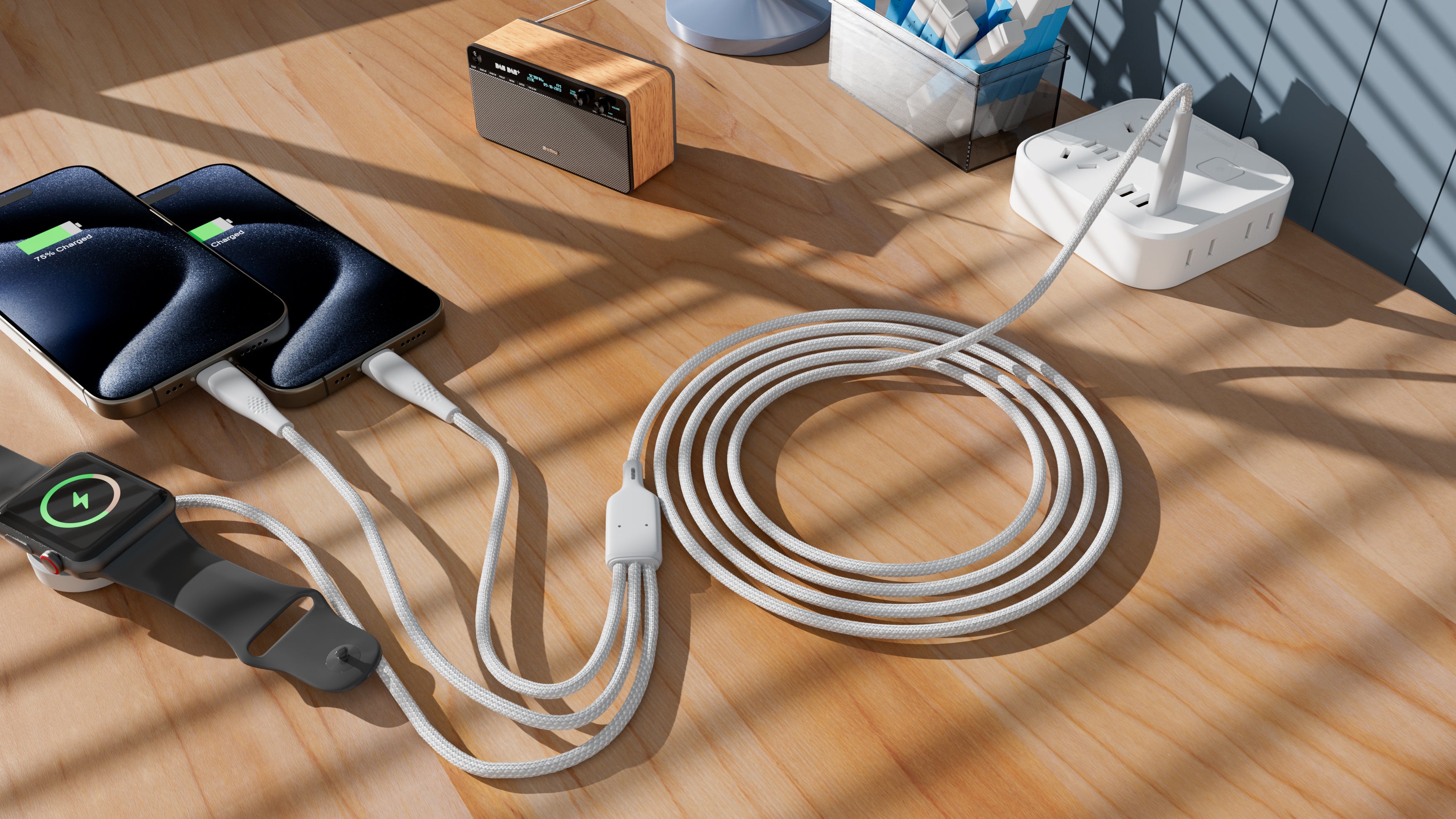 3-in-1 USB-C to USB-C, Iphone & Watch Charging Cable – 6ft (Nylon Braided)