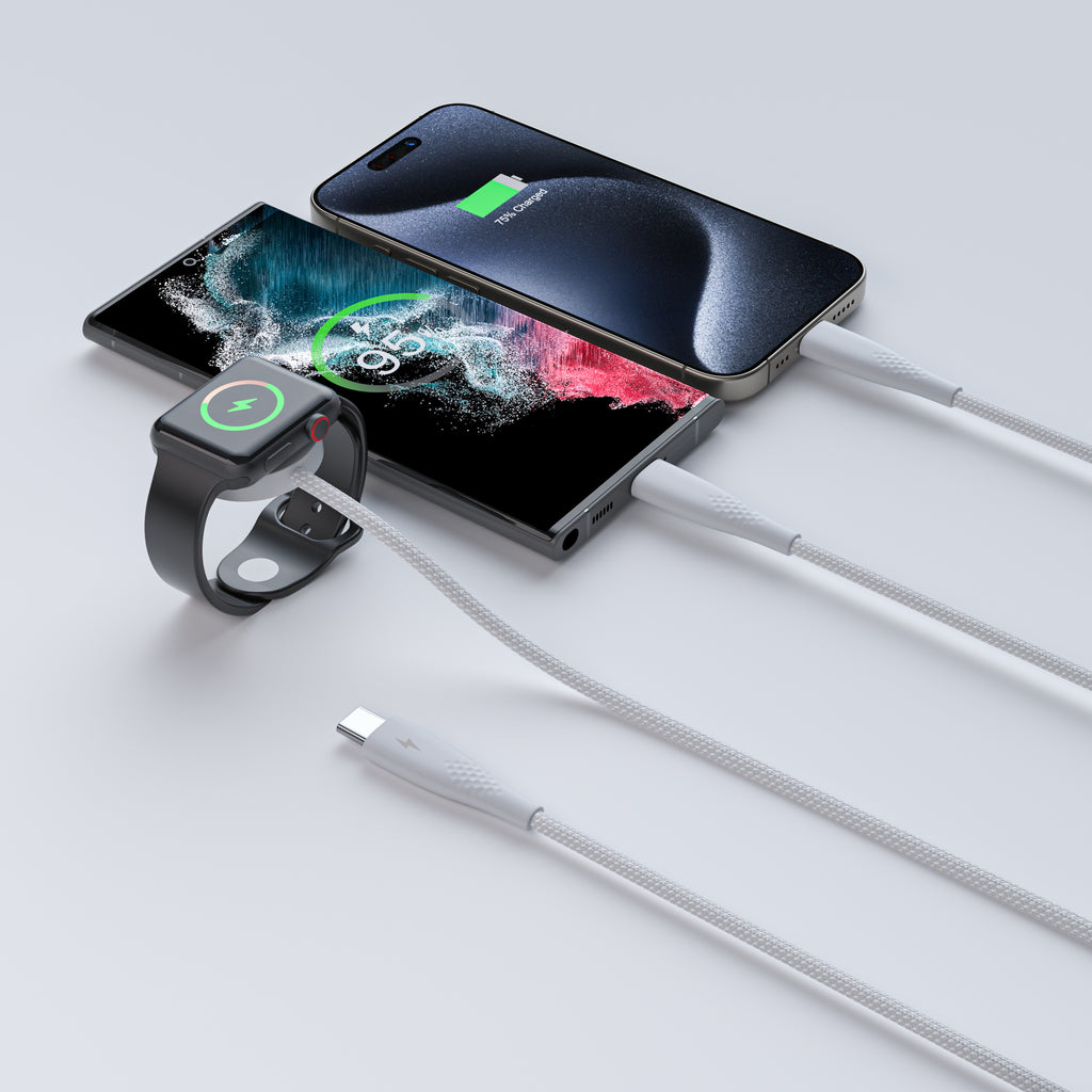 3-in-1 USB-C to USB-C, Iphone & Watch Charging Cable – 6ft (Nylon Braided)