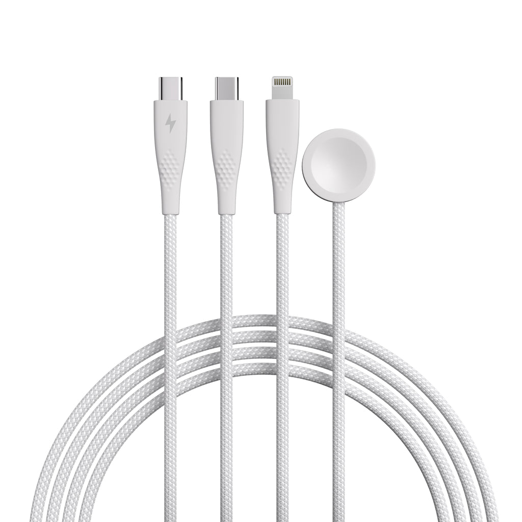 3-in-1 USB-C to USB-C, Iphone & Watch Charging Cable – 6ft (Nylon Braided)