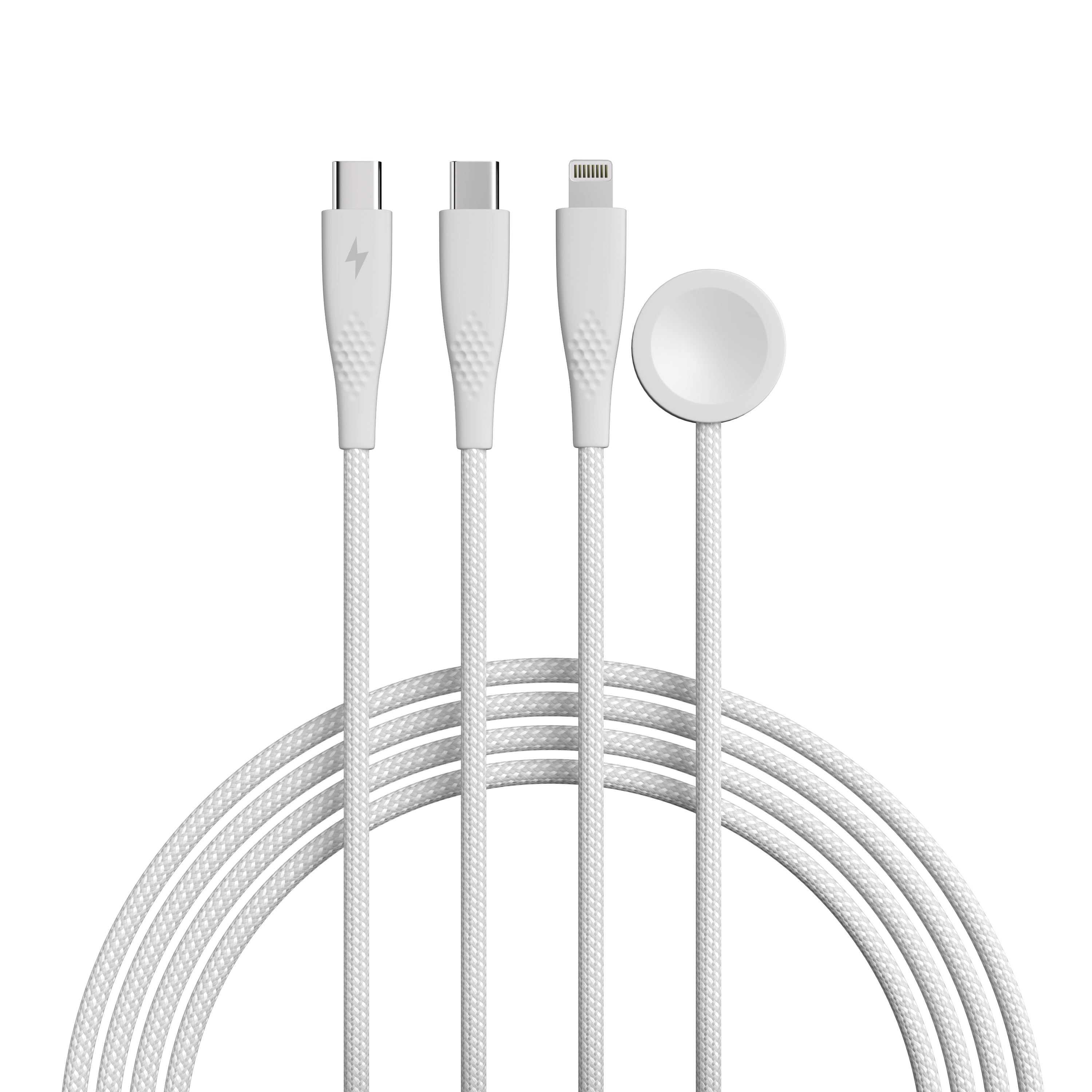 3-in-1 USB-C to USB-C, Iphone & Watch Charging Cable – 6ft (Nylon Braided)