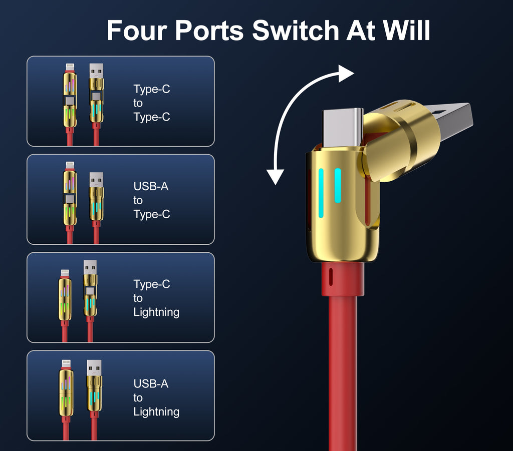 4-in-1 USB-A/C to USB-C/Iphone Cable