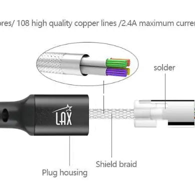 Apple MFi Certified Iphone Cable 10 Ft-Black with Stripes