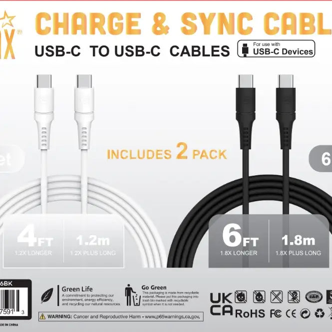 LAX - 2-Pack Linear USB-C to USB-C Cables – 4ft & 6ft