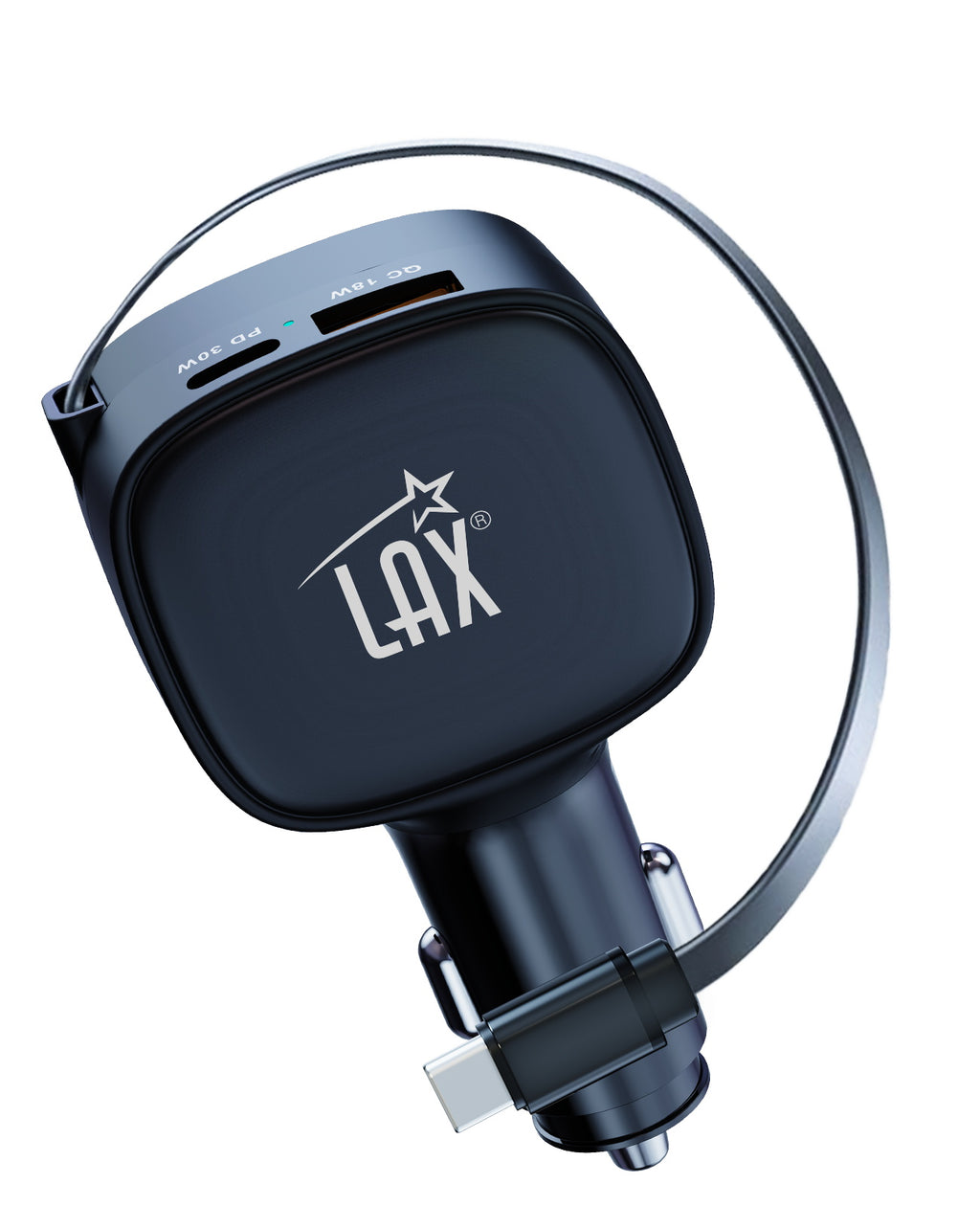 USB 84W 3-Port Car Charger with built-in retractable USB-C cable (33W+33W+18W)