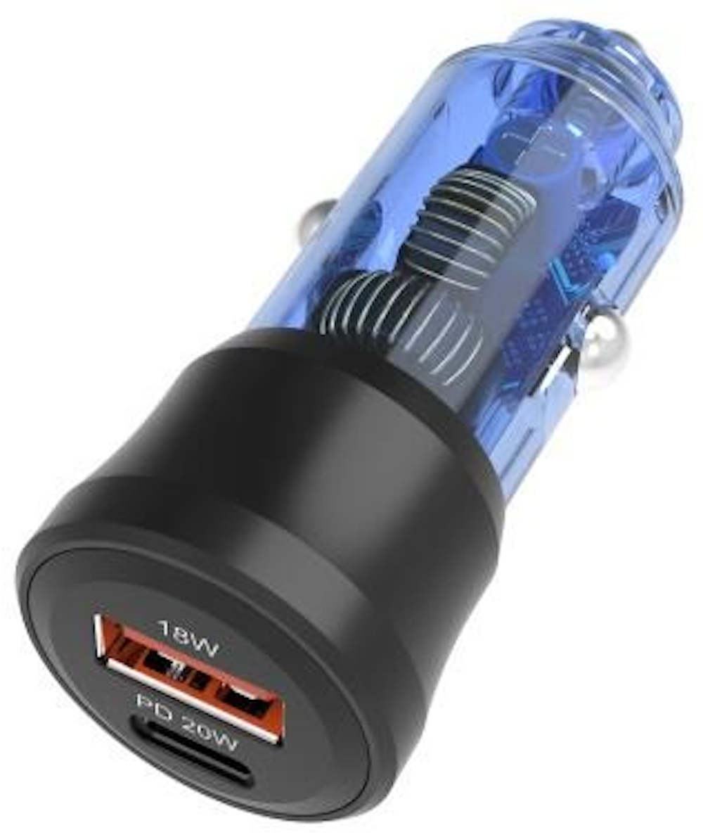 Clear 20W Car Charger with 1x USB-C and 1x USB-A