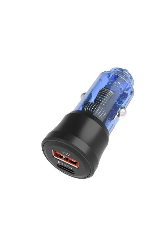 Clear 20W Car Charger with 1x USB-C and 1x USB-A