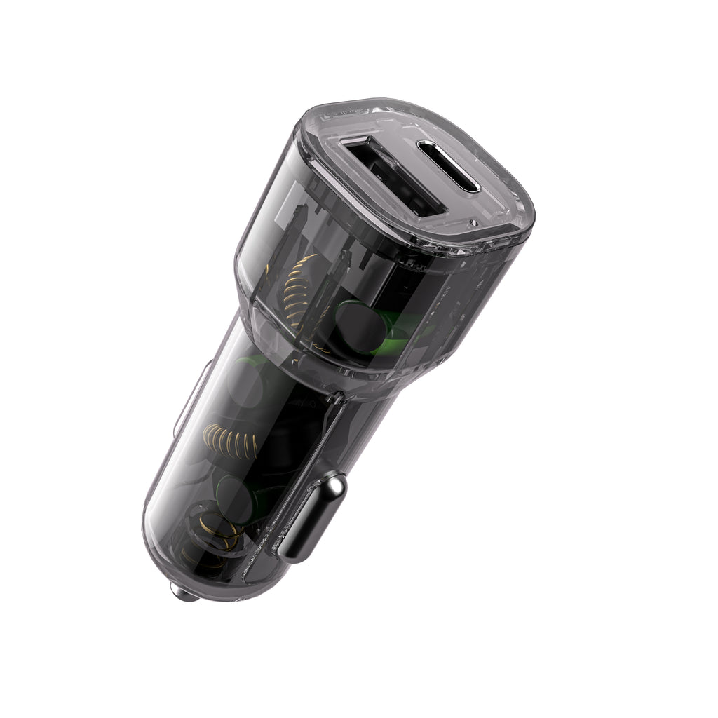 Clear 20W Car Charger with 1x USB-C and 1x USB-A
