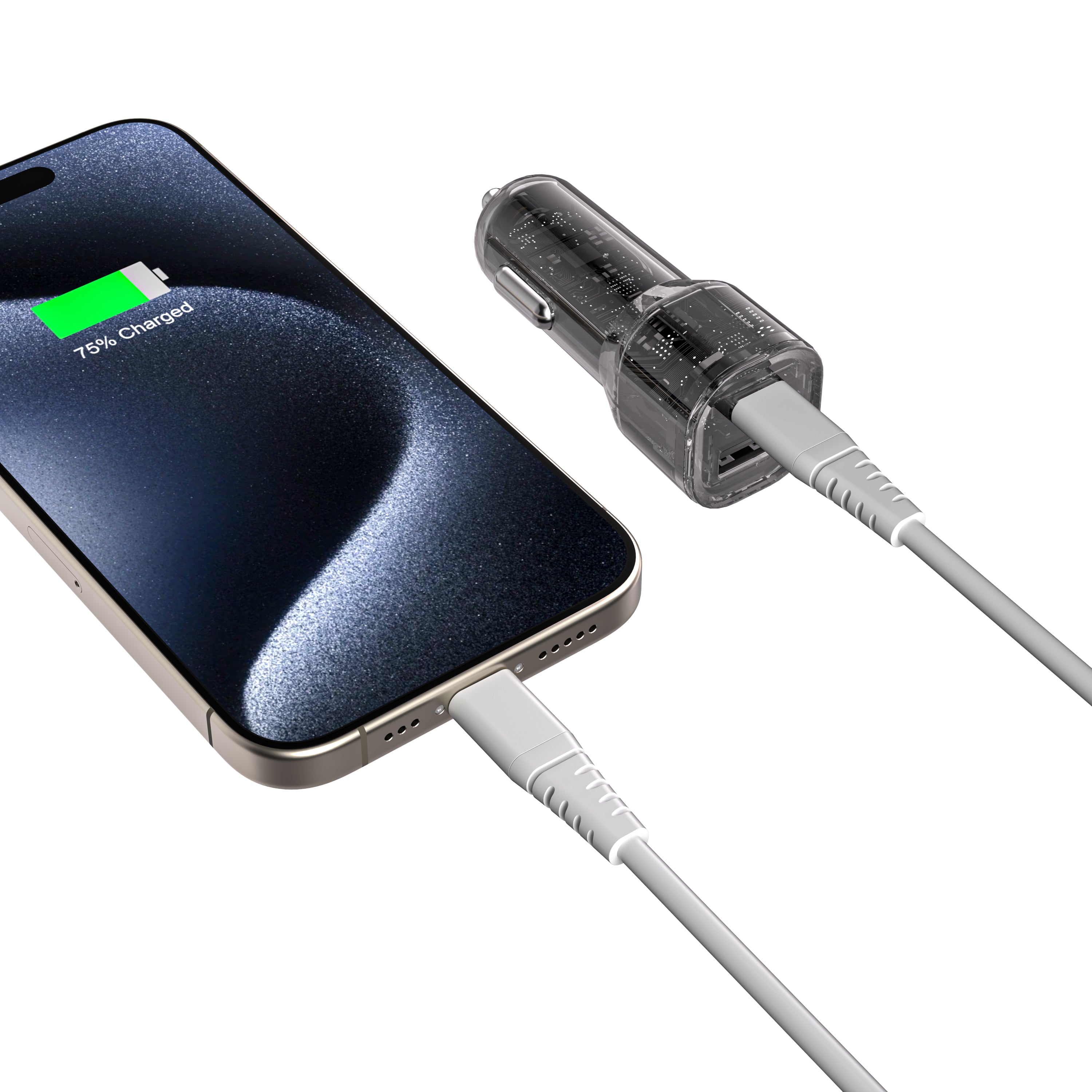 Clear 20W Car Charger with 1x USB-C and 1x USB-A