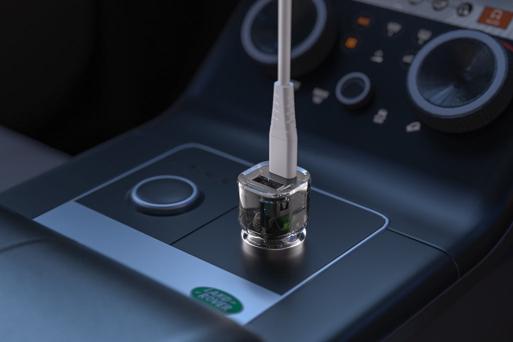 Clear 20W Car Charger with 1x USB-C and 1x USB-A
