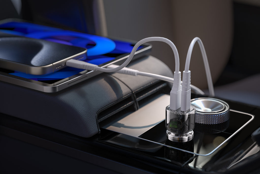 Clear 20W Car Charger with 1x USB-C and 1x USB-A