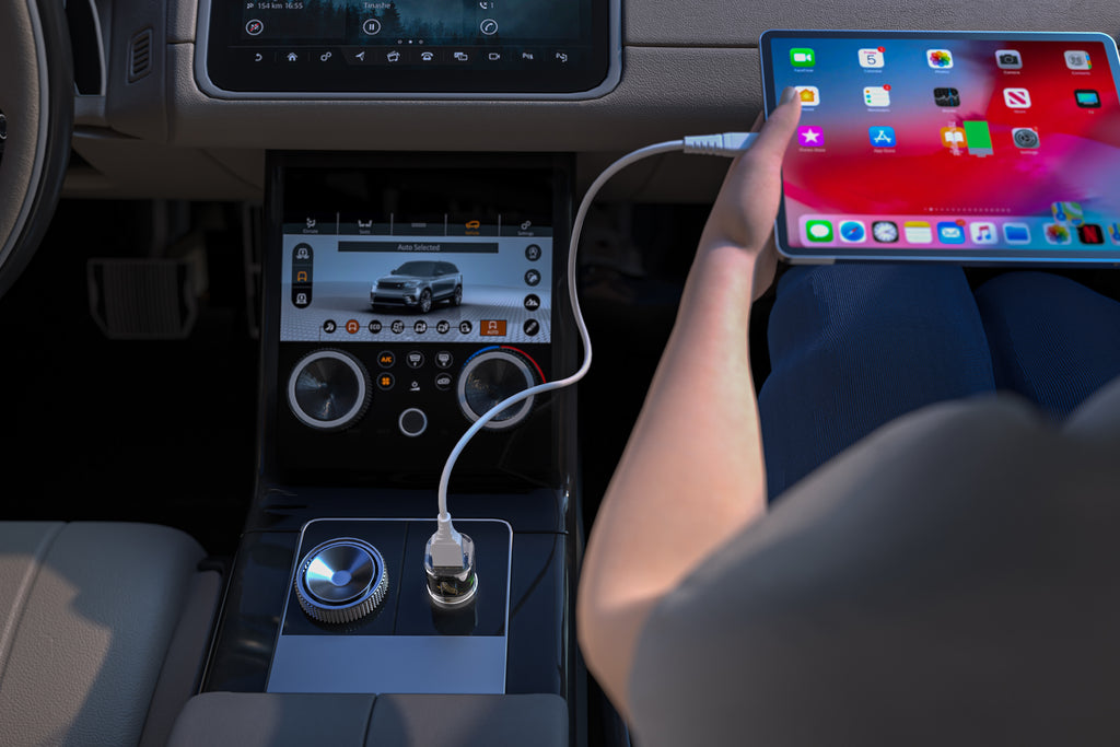 Clear 20W Car Charger with 1x USB-C and 1x USB-A