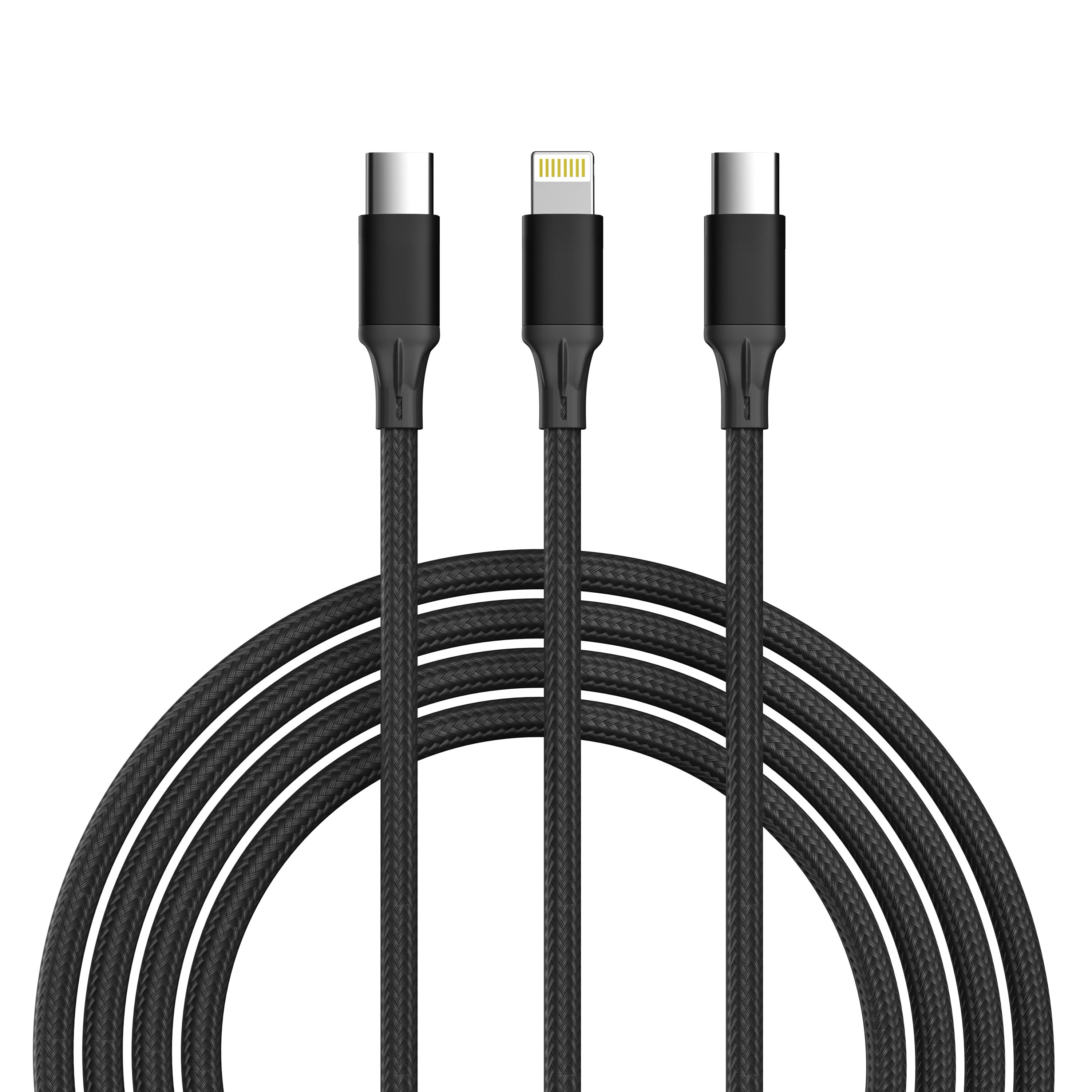 2-Pack 3-in-1 Charging Cable - Black & Pink