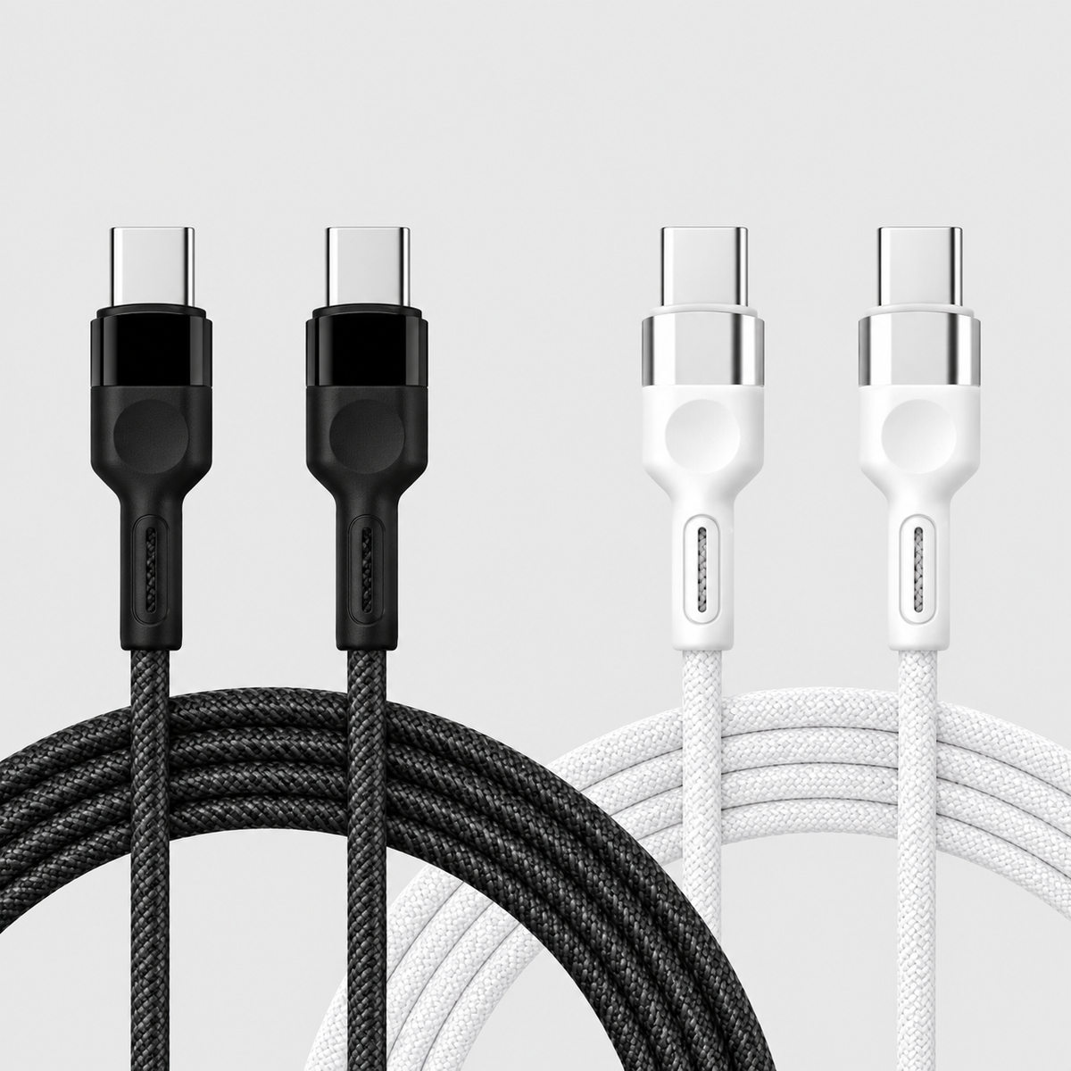 2-Pack Lace USB-C to USB-C Cables – 4ft White & 6ft Black