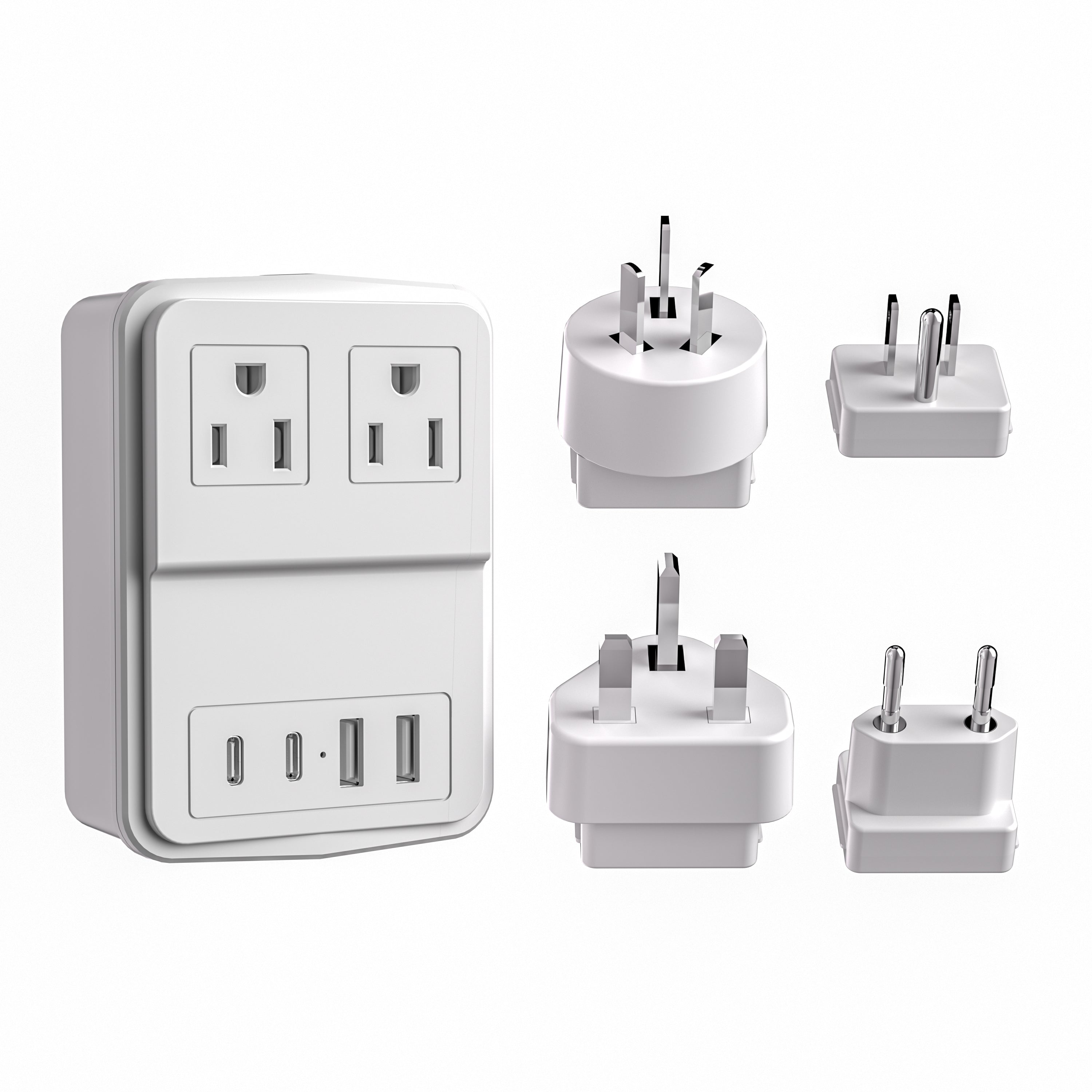 LAX 20W Travel Adapter Surge Protector with 2 Outlets + 2 USB-A + 2 USB-C