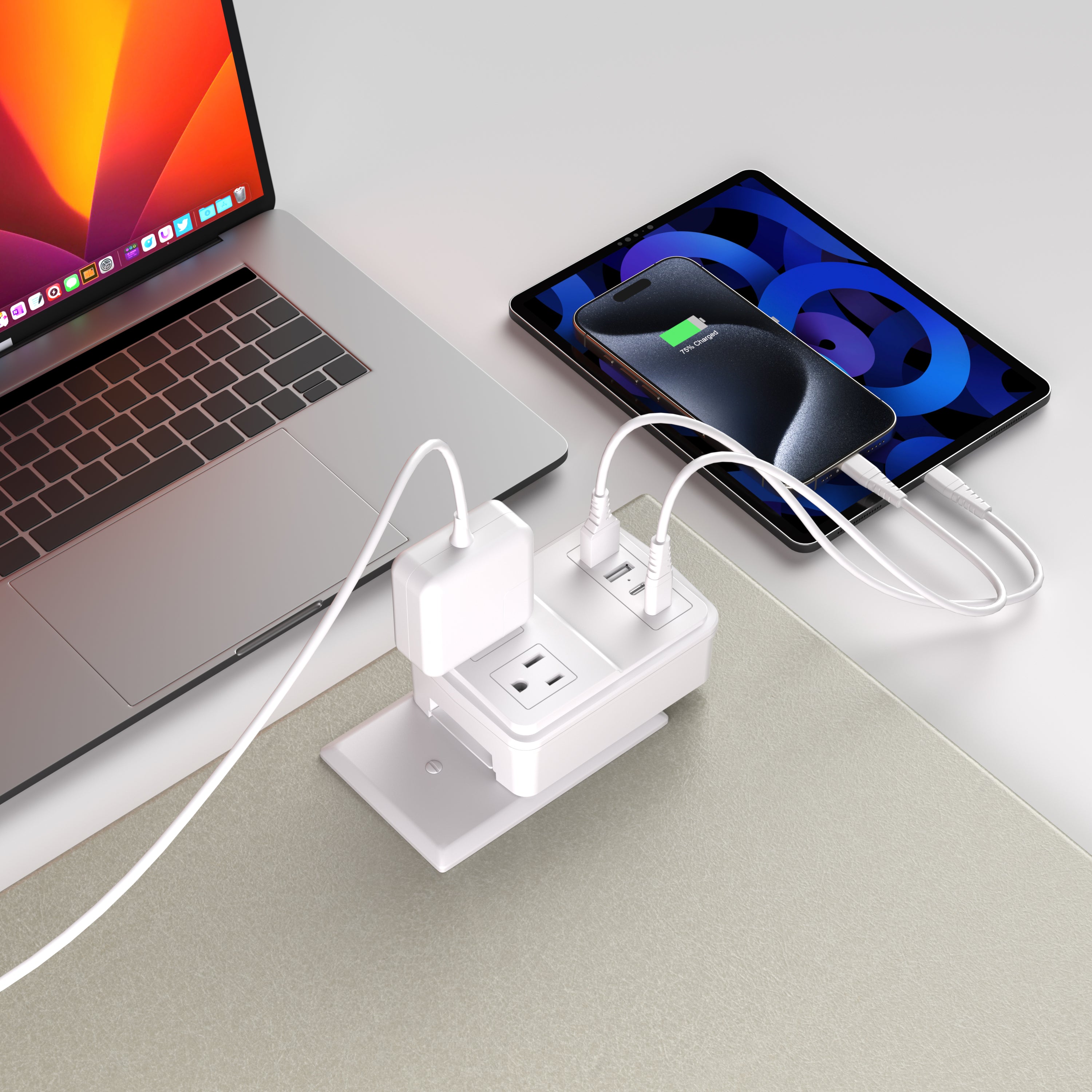 LAX 20W Travel Adapter Surge Protector with 2 Outlets + 2 USB-A + 2 USB-C