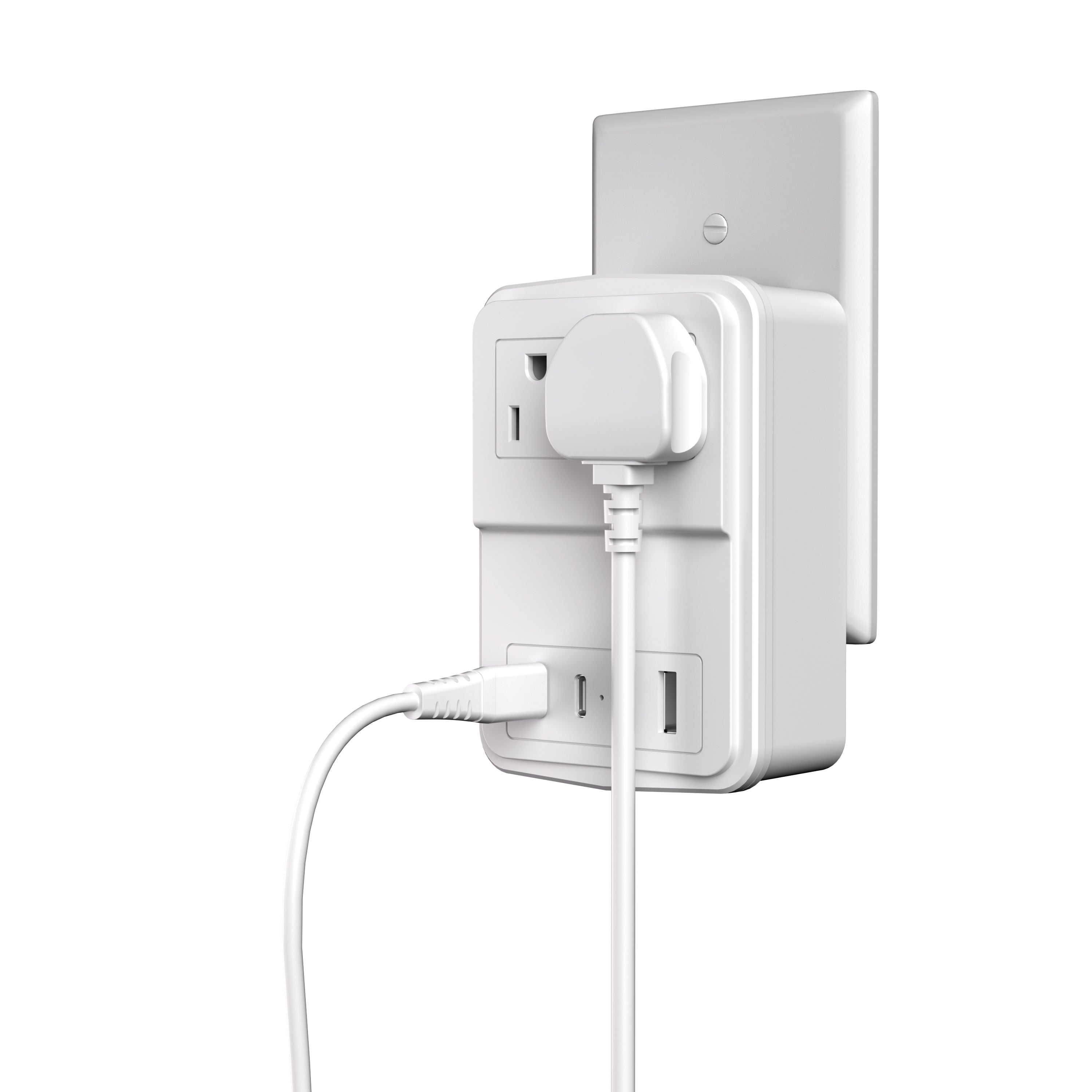 LAX 20W Travel Adapter Surge Protector with 2 Outlets + 2 USB-A + 2 USB-C