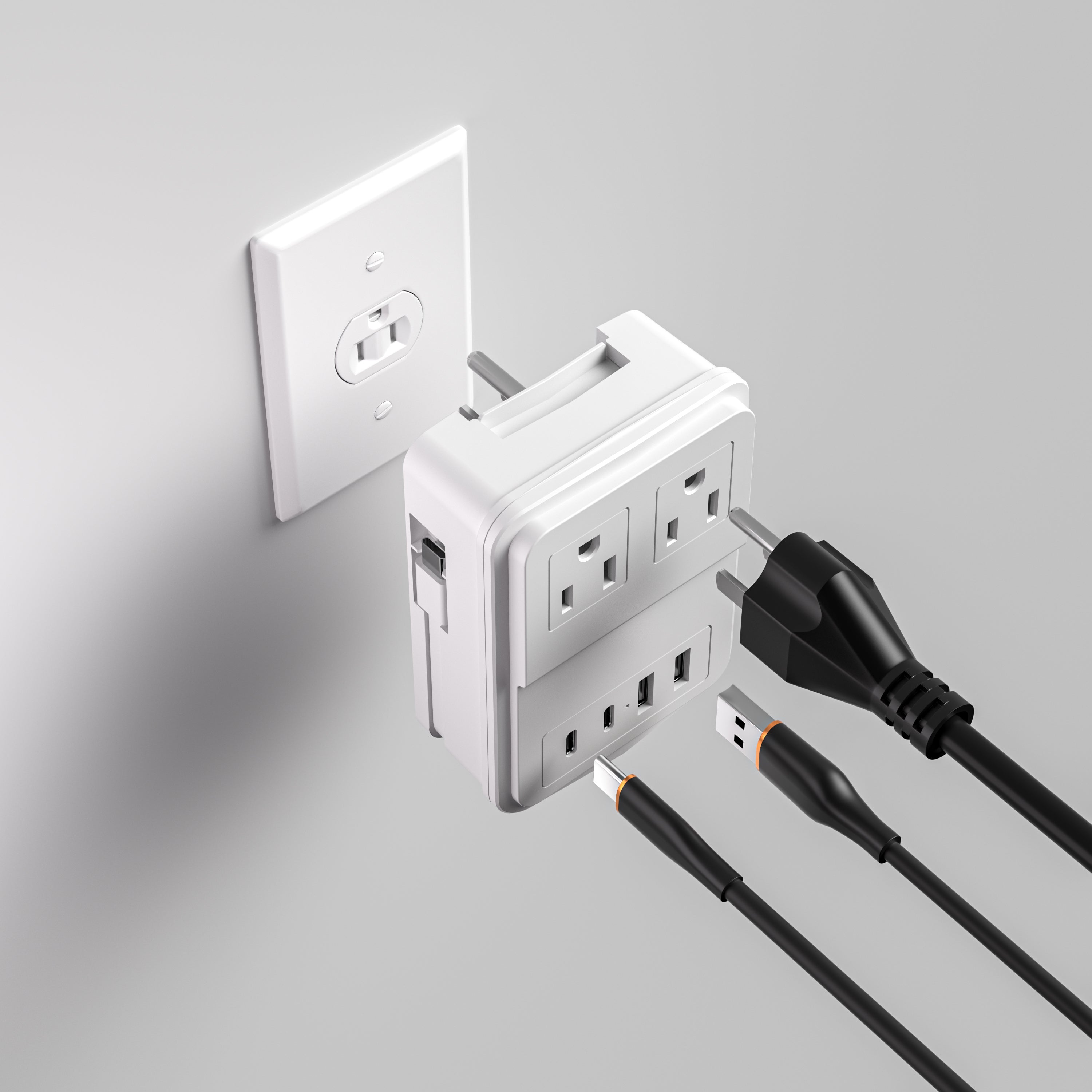 LAX 20W Travel Adapter Surge Protector with 2 Outlets + 2 USB-A + 2 USB-C