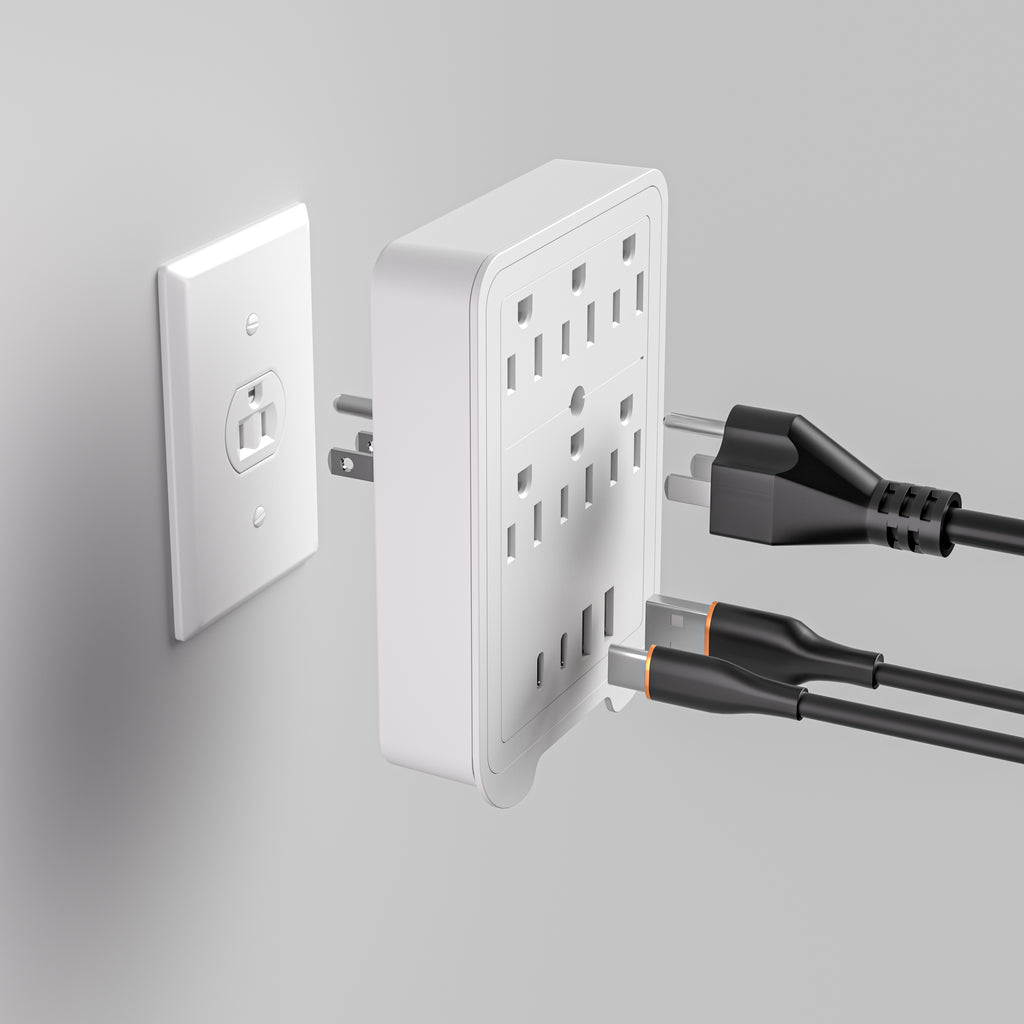 LAX 20W Travel Adapter Surge Protector with 2 Outlets + 2 USB-A + 2 USB-C