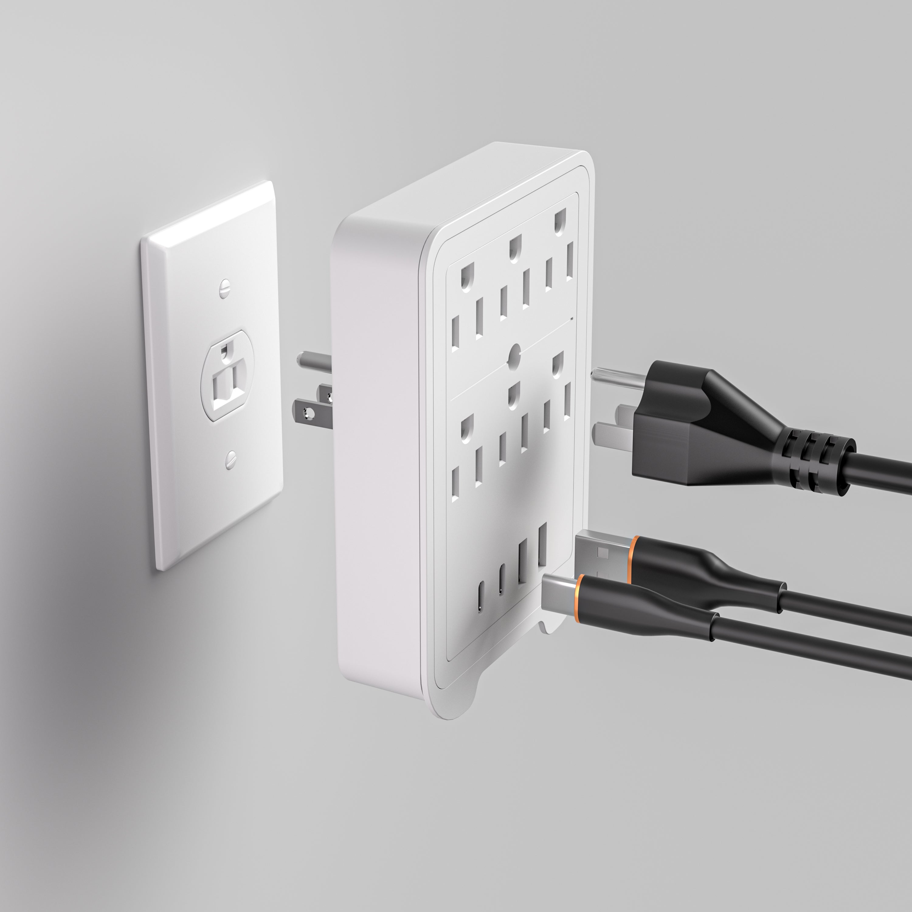 LAX 20W Travel Adapter Surge Protector with 2 Outlets + 2 USB-A + 2 USB-C