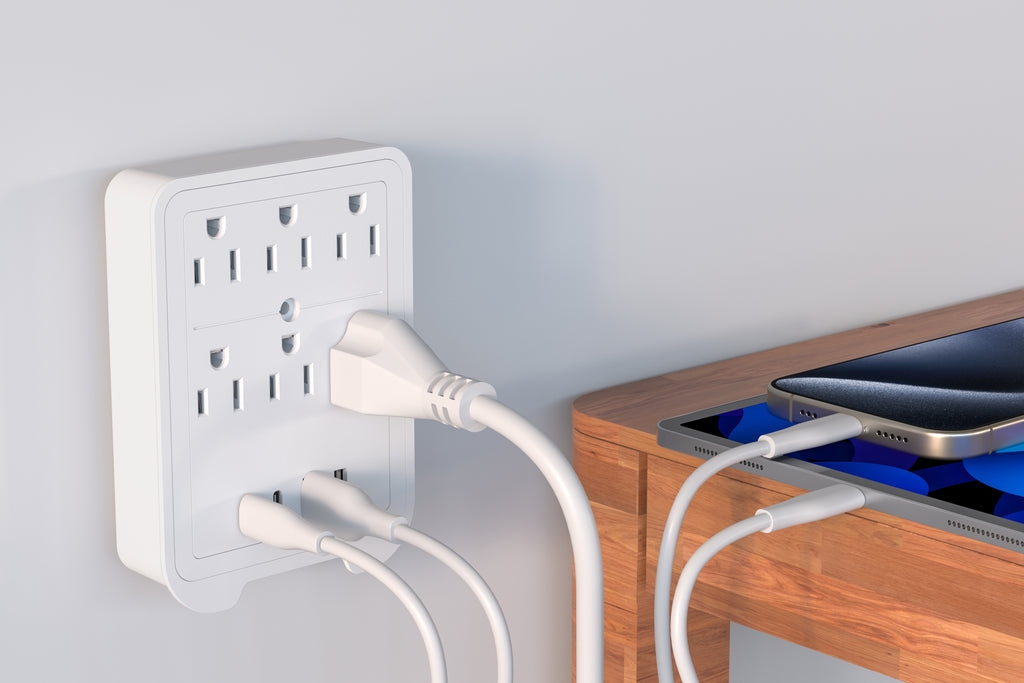 LAX 20W Travel Adapter Surge Protector with 2 Outlets + 2 USB-A + 2 USB-C