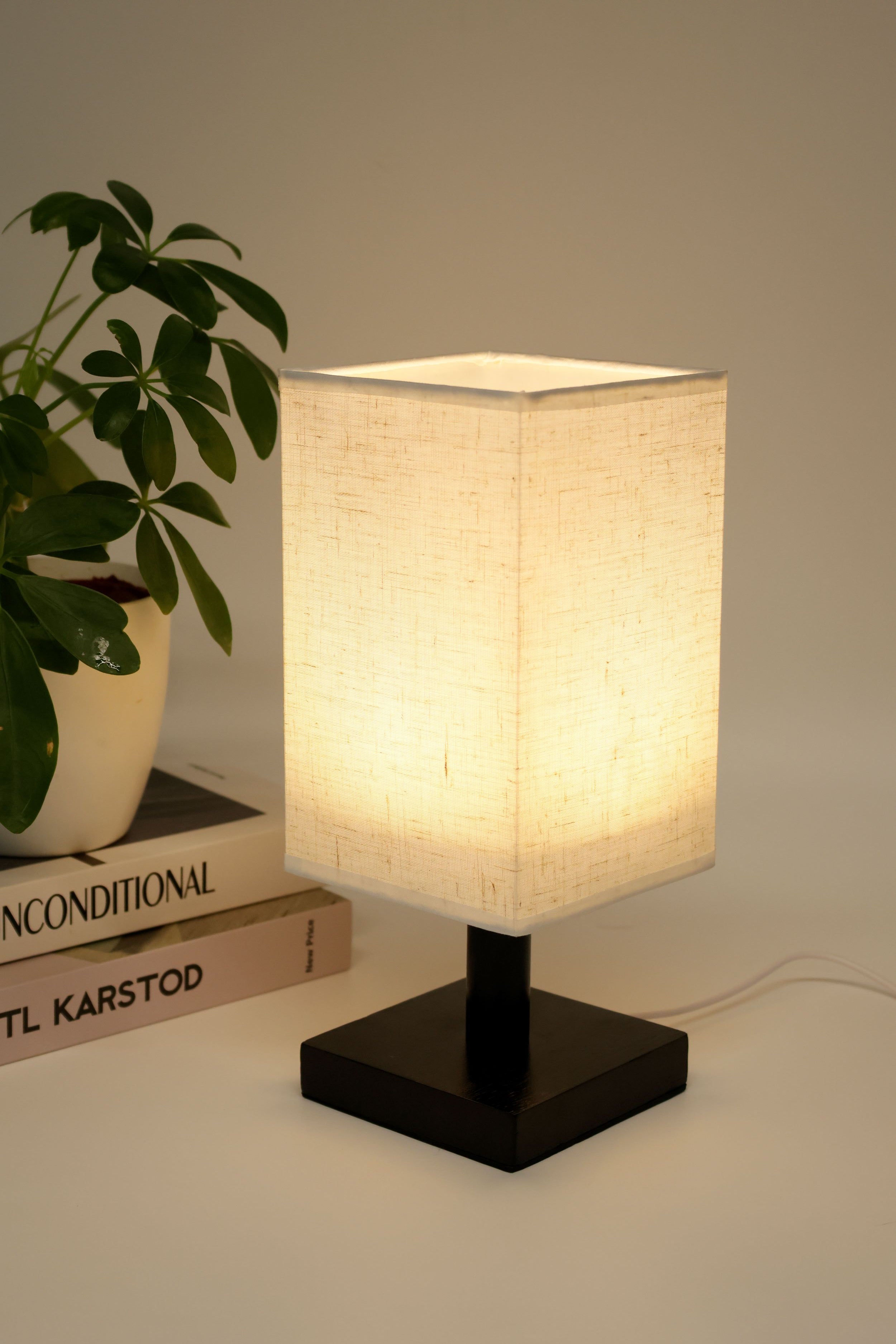 2-Pack LED Lamp - Fabric Square Shade - Black