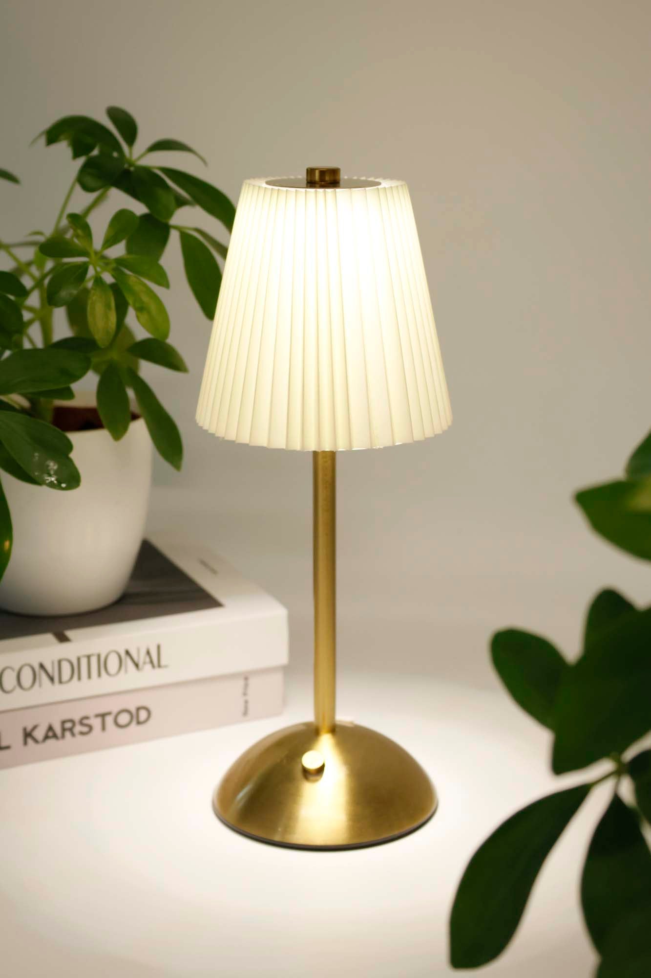 2-Pack LED Lamps - Pleated Fabric - Gold