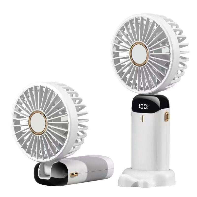 Portable Foldable Handheld Fan with Phone Stand & LED Display – 2-Pack White