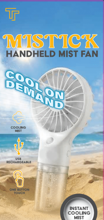 Handheld Mist Fan, Portable USB Rechargeable Personal Cooling Fan with Water Mist Spray, One-Button Operation, Lightweight Mini Fan for Beach, Travel, Camping, Outdoor & Office