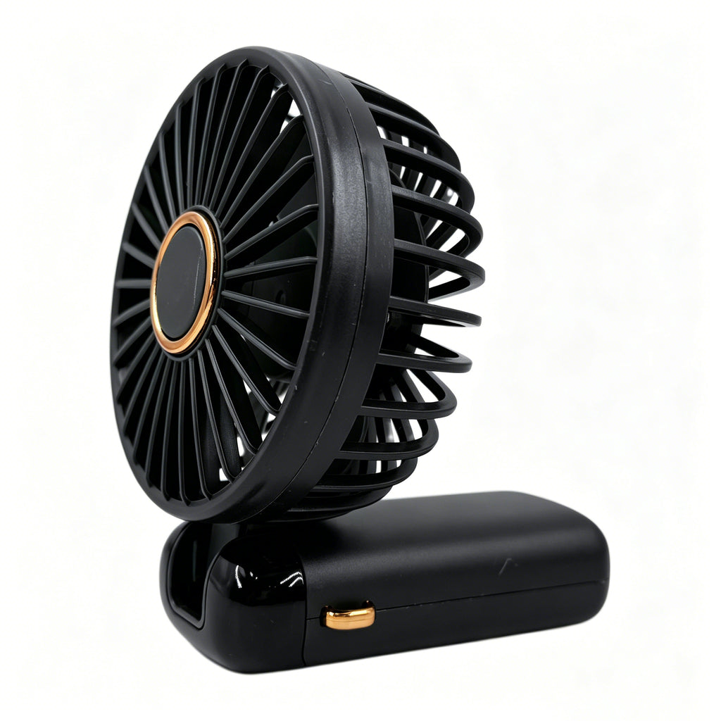 Portable Handheld Fan with Phone Holder – 5 Speeds, 2-Pack Black