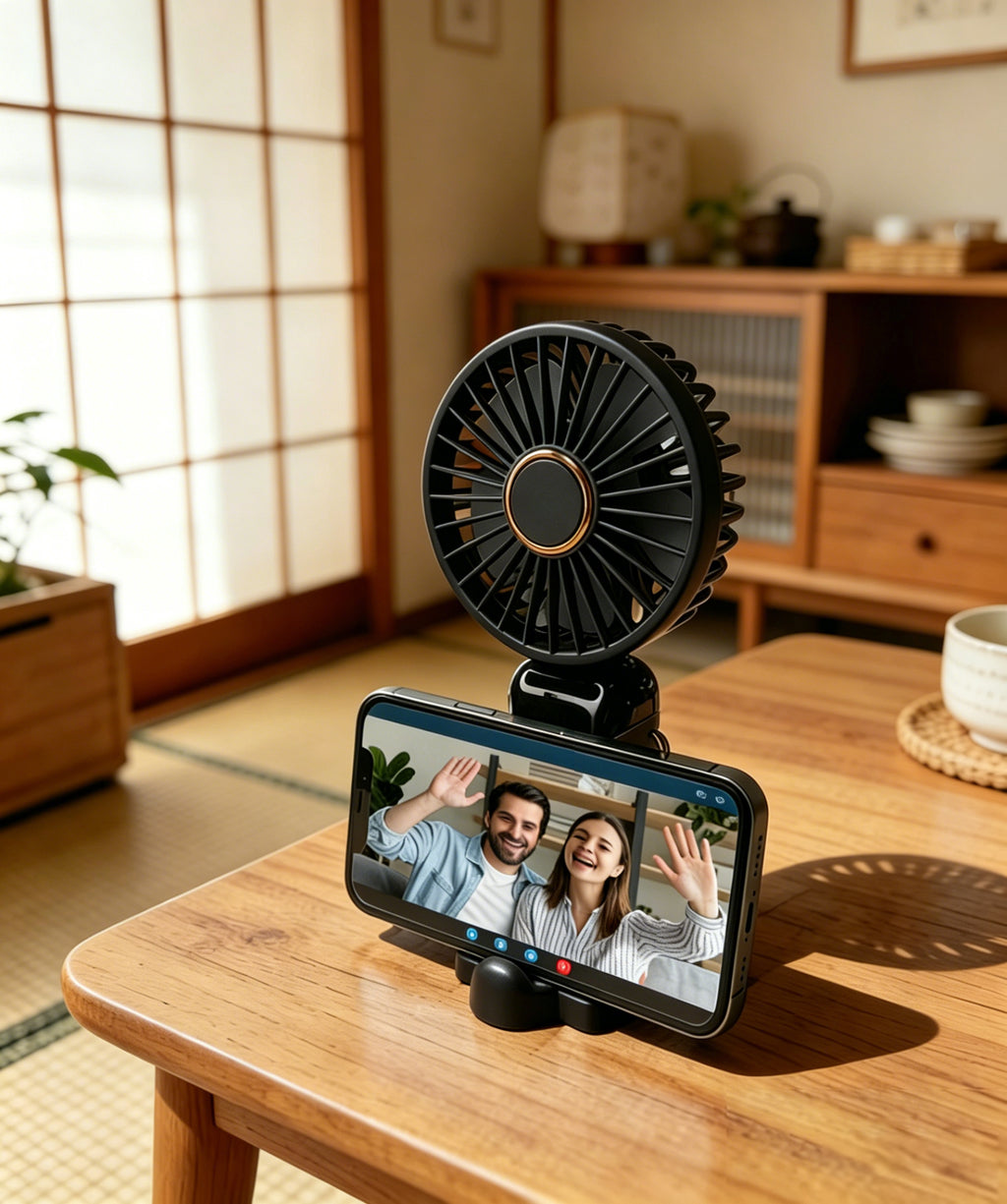 Portable Handheld Fan with Phone Holder – 5 Speeds, 2-Pack Black
