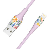 2-Pack Apple MFi Certified Braided Nylon USB to Lightning Cables - 4 Feet - Floral Bouquet & Purple Flowers