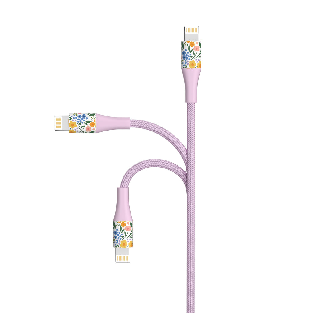 2-Pack Apple MFi Certified Braided Nylon USB to Iphone Cables - 4 Feet - Floral Bouquet & Purple Flowers