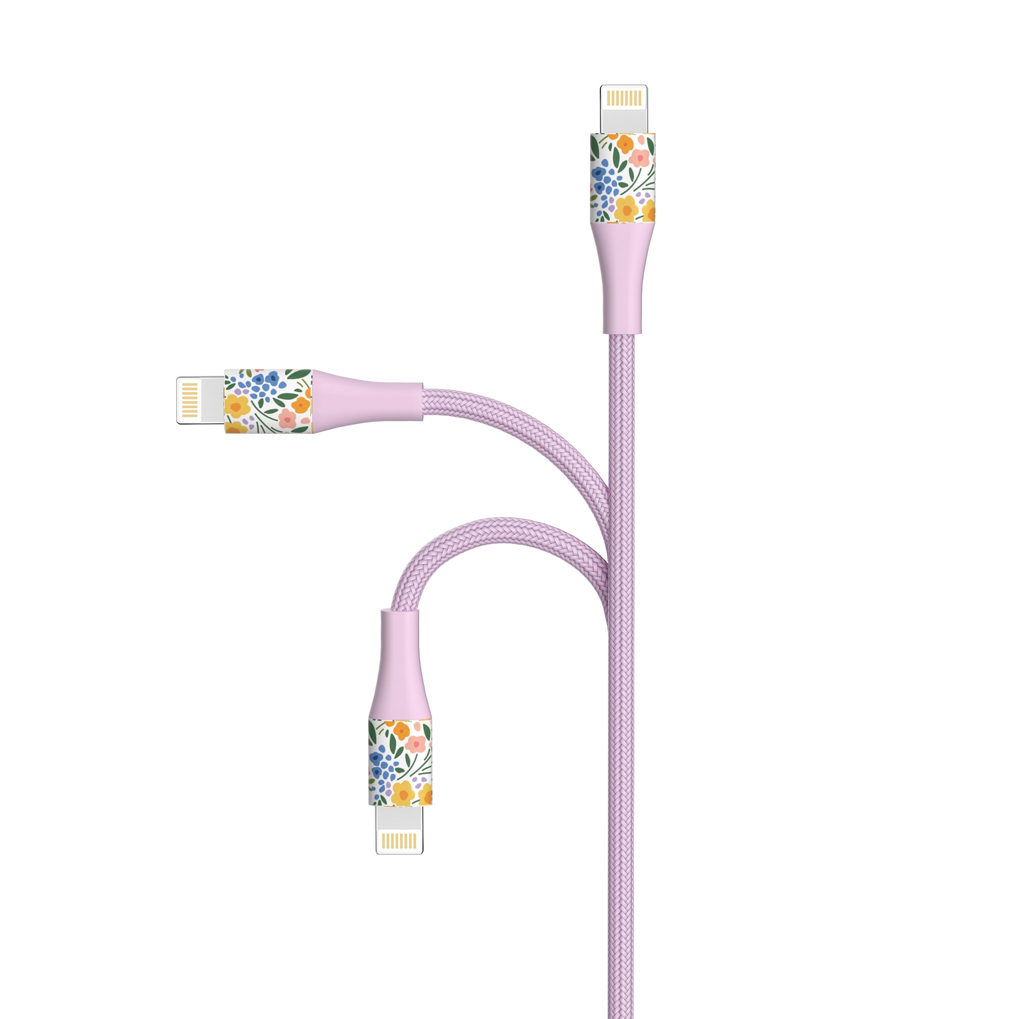 2-Pack Apple MFi Certified Braided Nylon USB to Iphone Cables - 4 Feet - Floral Bouquet & Purple Flowers