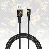 2-Pack Apple MFi Certified Braided Nylon USB to Lightning Cable - 4 Feet - Floral Marigold & Gold-Black Flowers