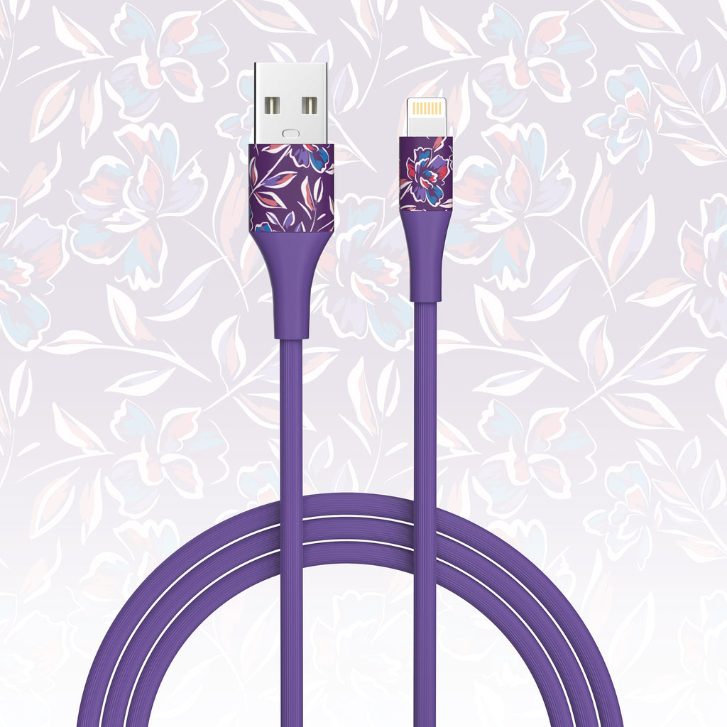 2-Pack Apple MFi Certified Braided Nylon USB to Iphone Cables - 4 Feet - Floral Bouquet & Purple Flowers