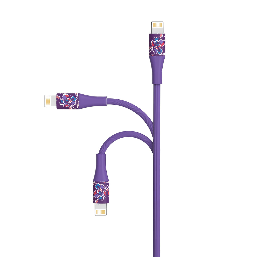 2-Pack Apple MFi Certified Braided Nylon USB to Iphone Cables - 4 Feet - Floral Bouquet & Purple Flowers