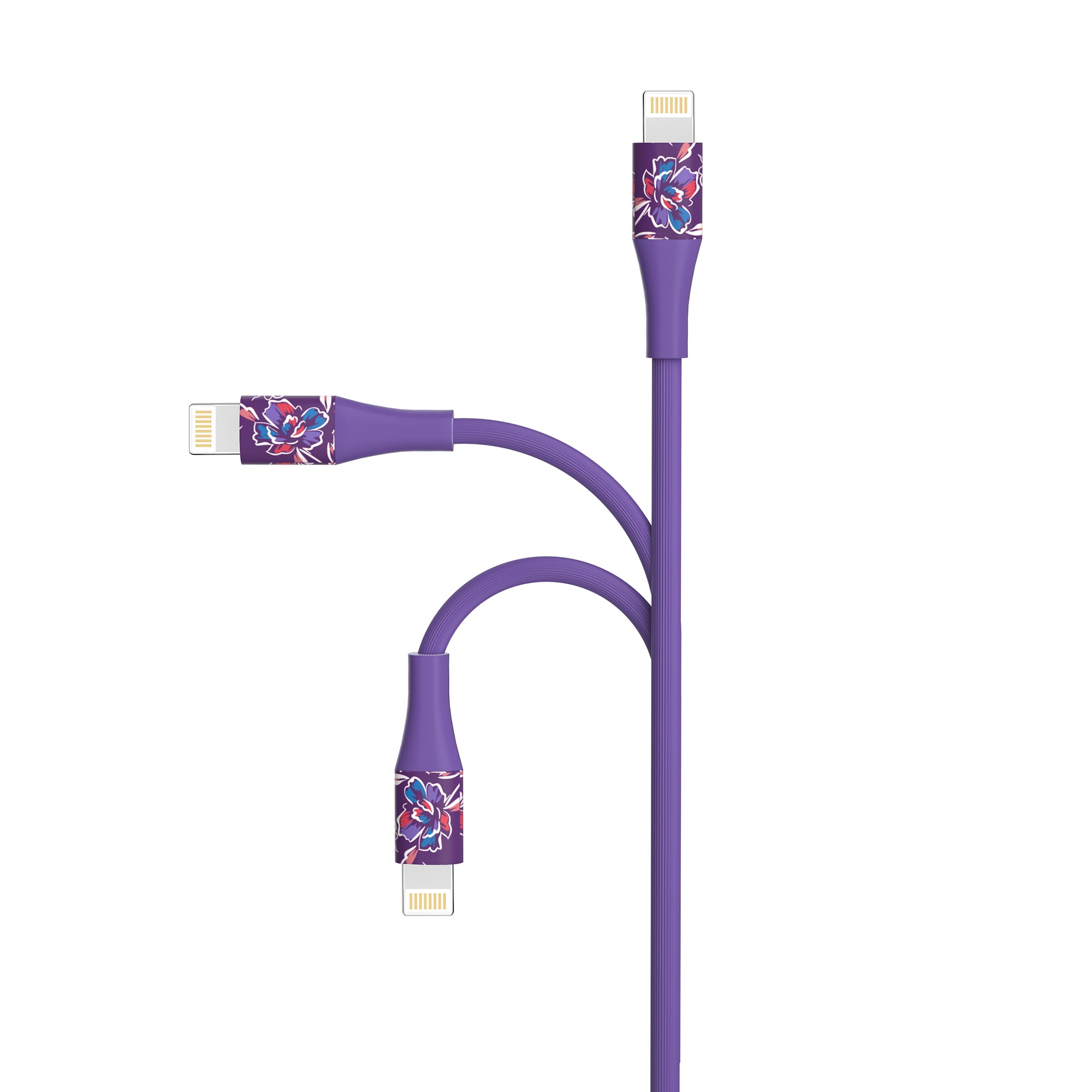 2-Pack Apple MFi Certified Braided Nylon USB to Iphone Cables - 4 Feet - Floral Bouquet & Purple Flowers