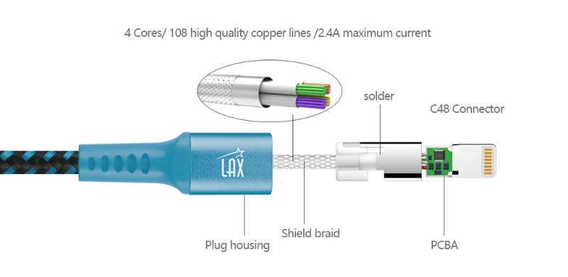 LAX Apple MFi Certified Iphone to USB Cable 4ft
