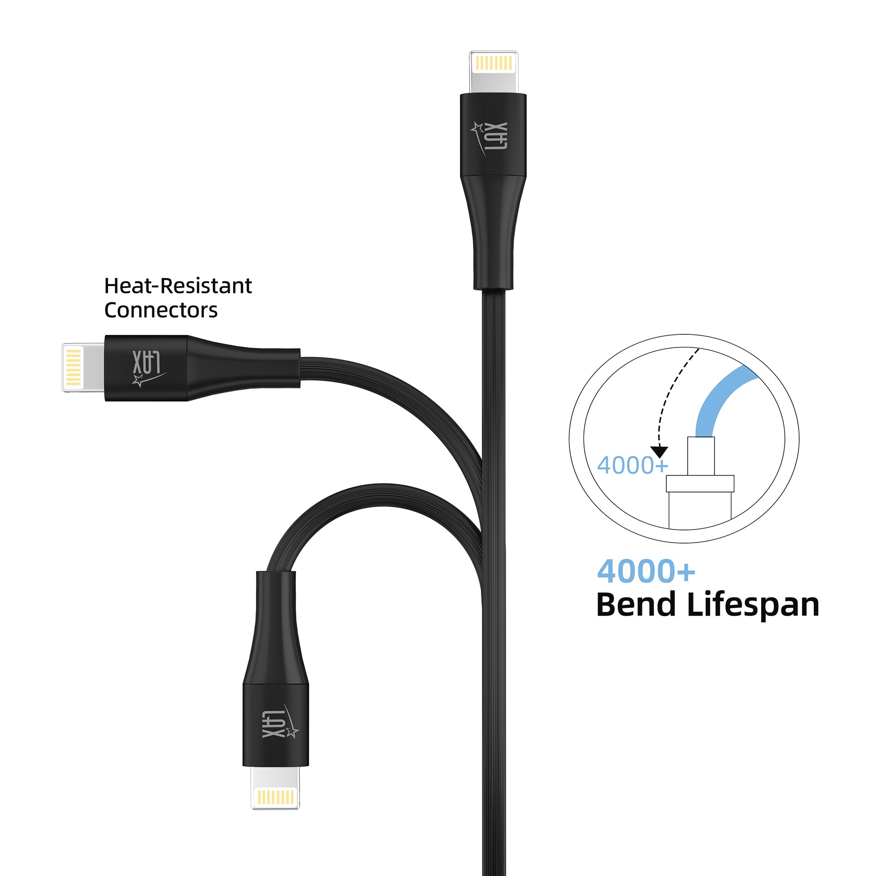 LAX Apple Fast Charging MFi Linear Iphone Cables 4 Feet and 10 Feet