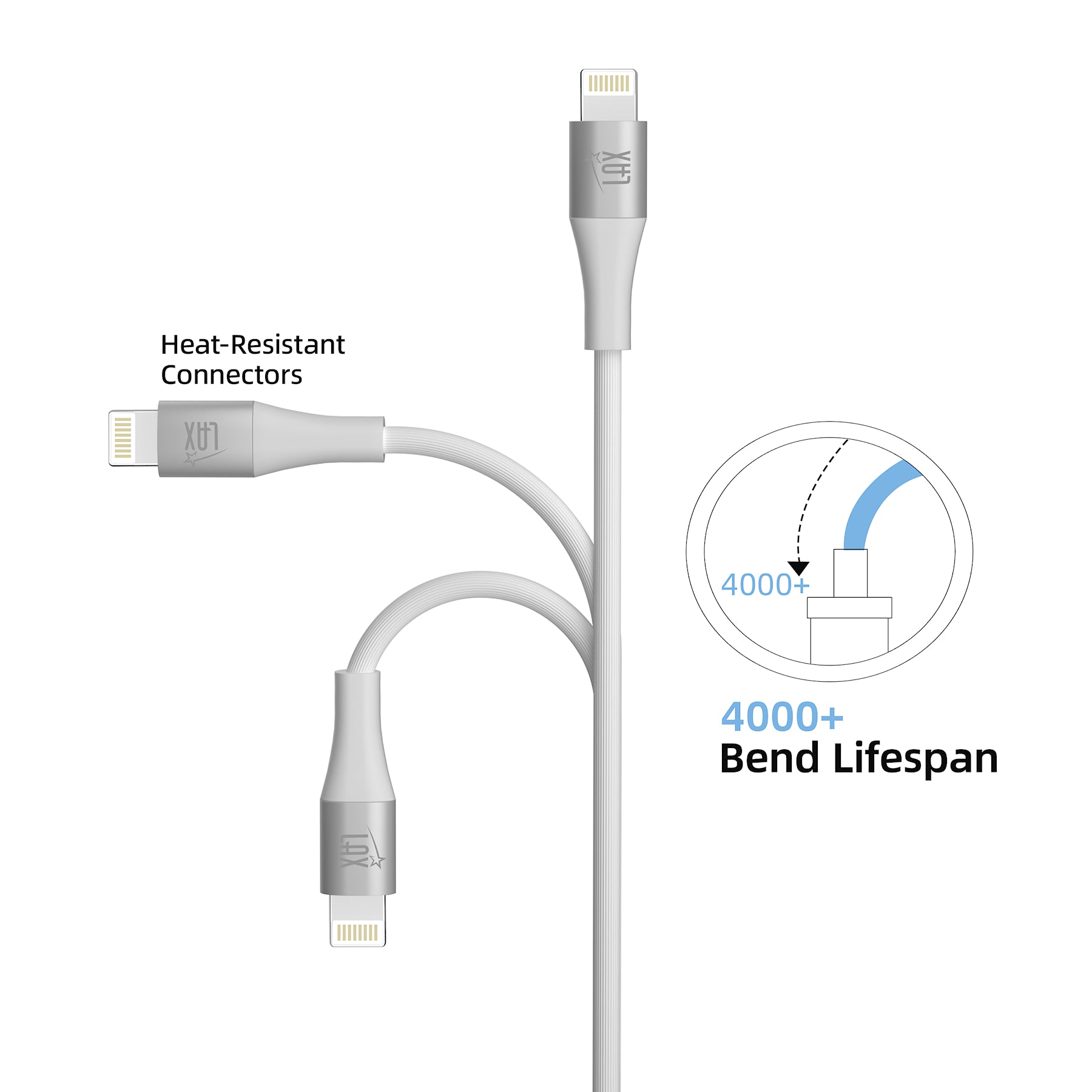 LAX Apple Fast Charging MFi Linear Iphone Cables 4 Feet and 10 Feet