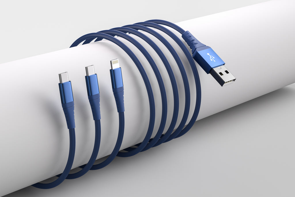 LAX 3-in-1 Apple Mfi Ceritifed Iphone and 2x USB-C Cable - 6ft - Dusty Blue